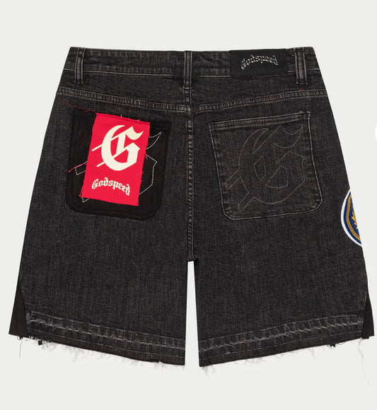 Patchwork Denim Shorts V2 {Black}