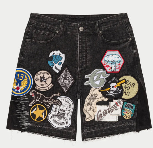 Patchwork Denim Shorts V2 {Black}